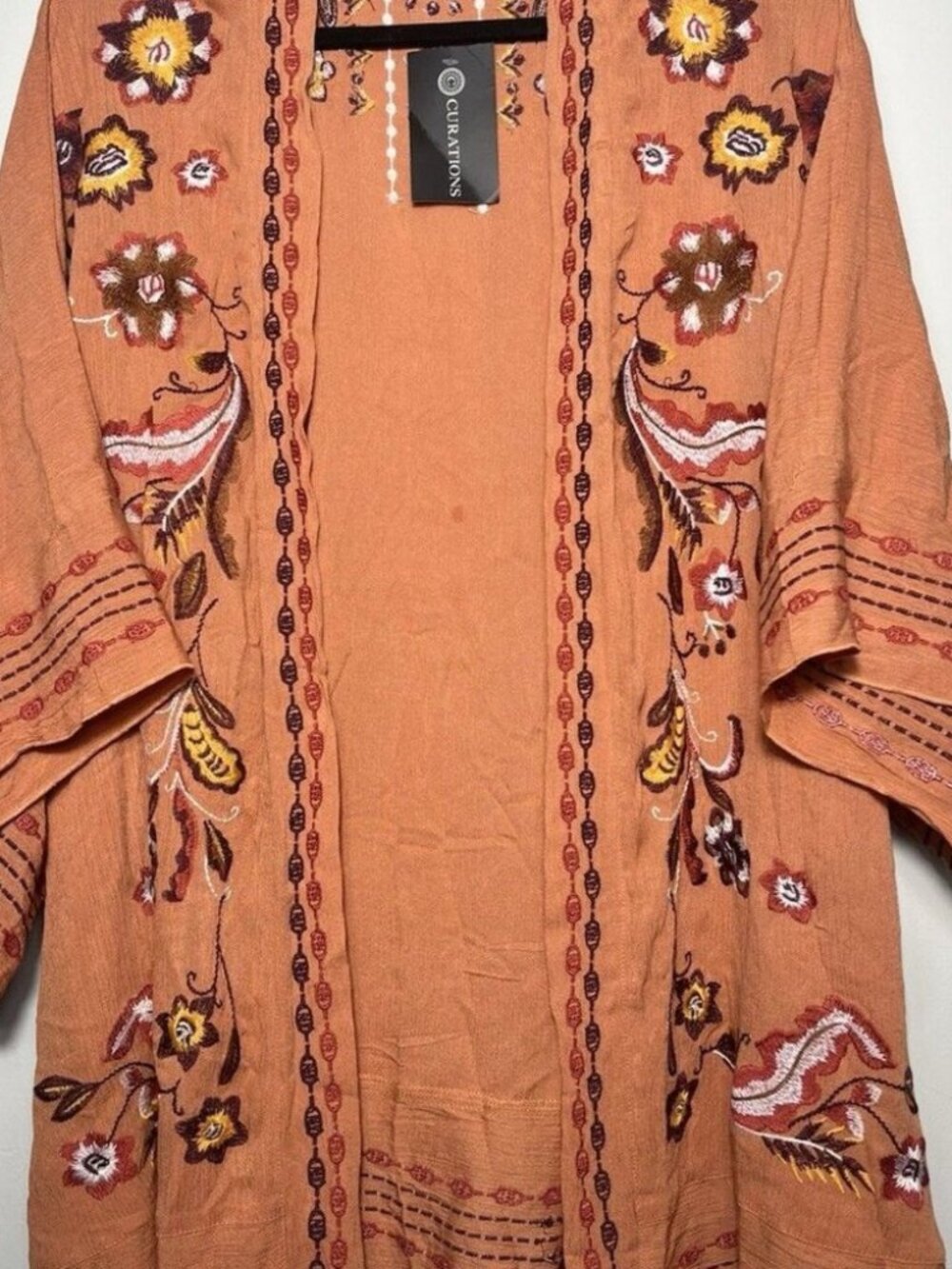 NWT Curations Floral Embroidered Oversized Peach Kimono Cardigan Size M/L